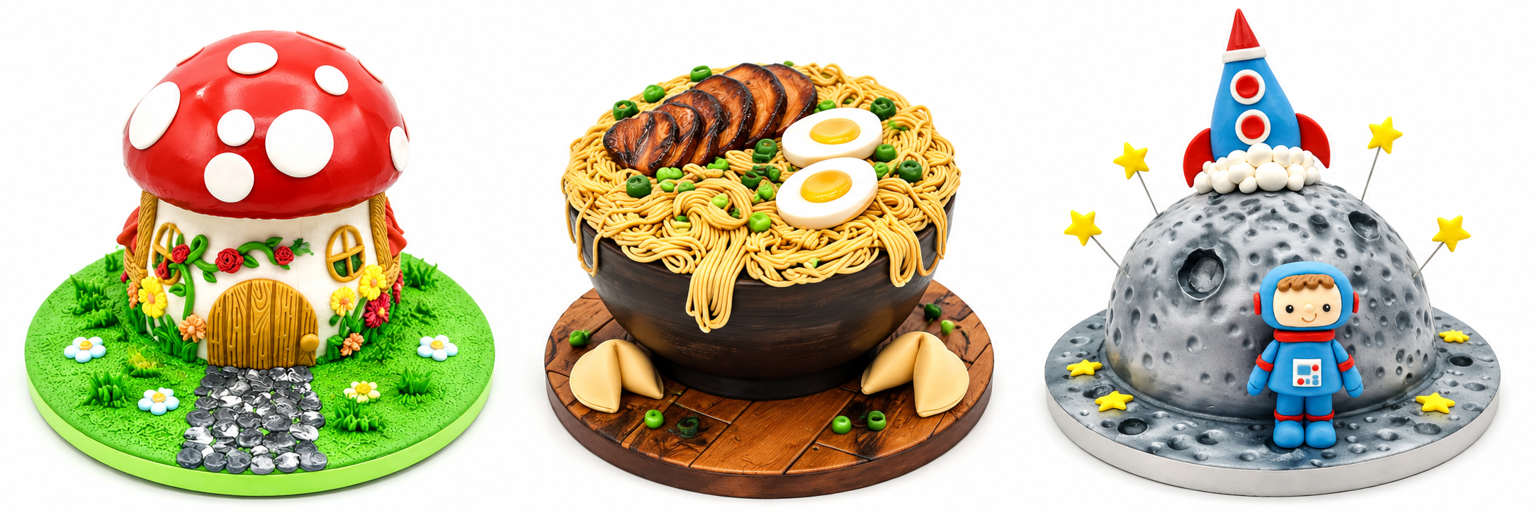 AI example inspired by Yana’s sculpted mushroom-house cake