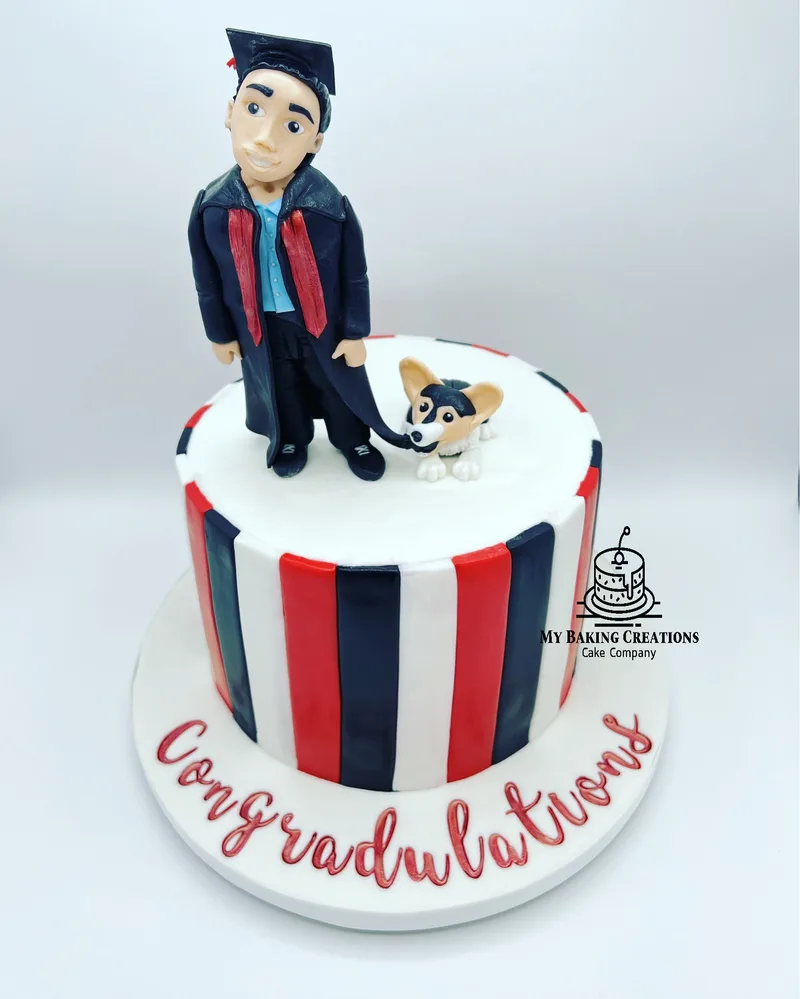 Sculpted graduation cake with cap and gown figure