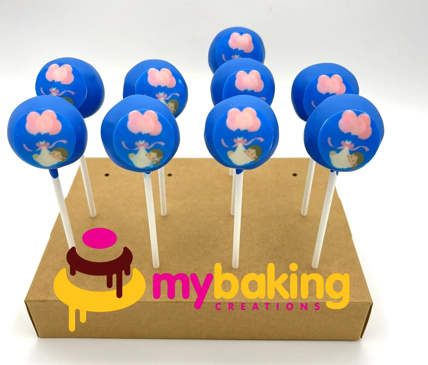 Balloon baby printed image cake pops for a baby shower in San Francisco