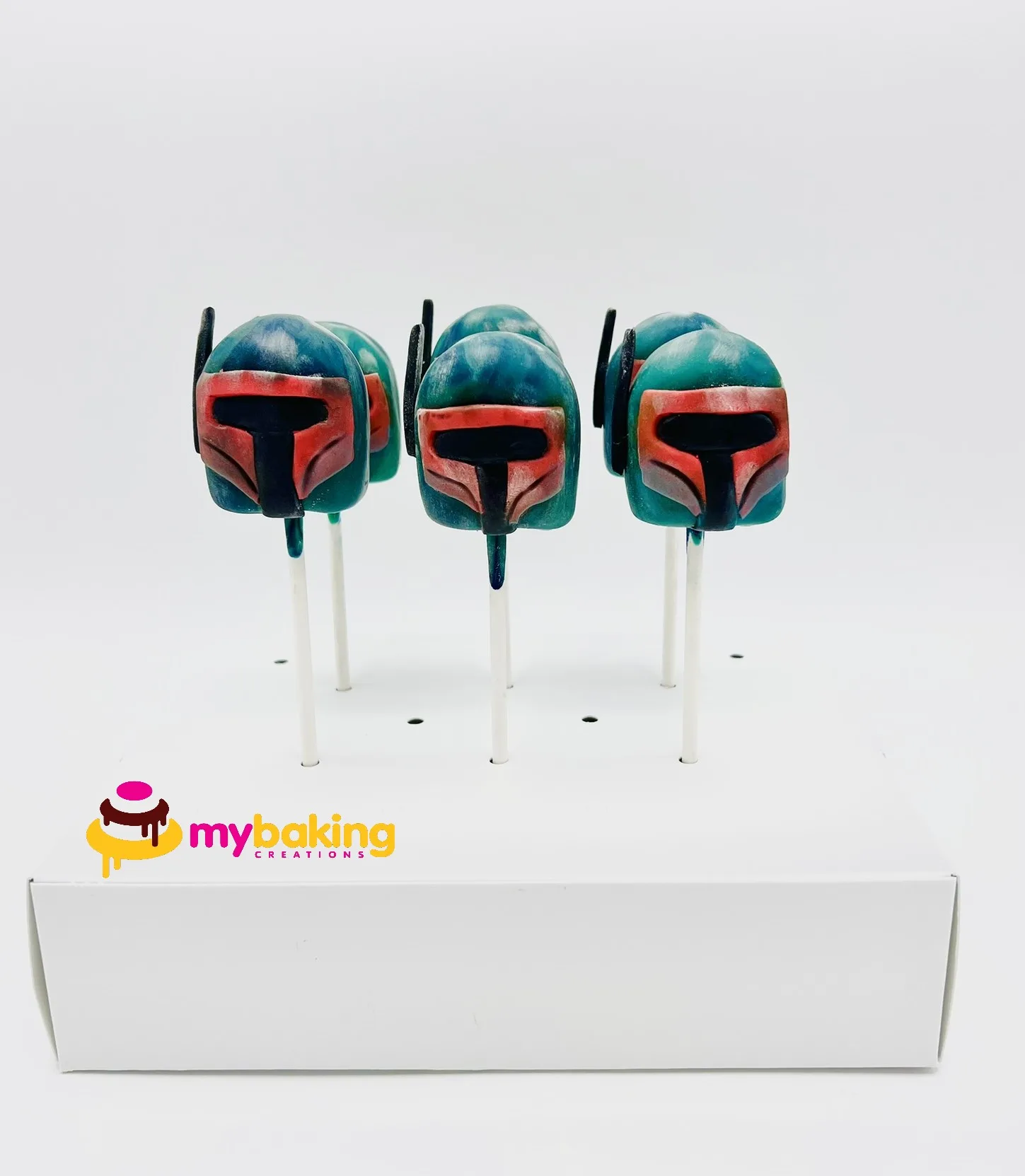 Boba Fett Star Wars helmet cake pops for a birthday party in the Bay Area