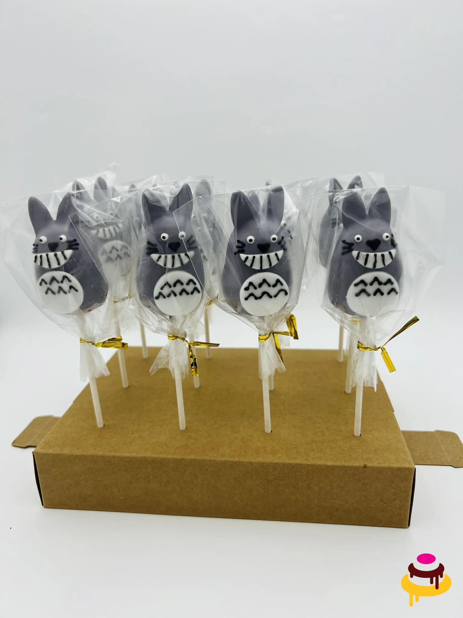 Totoro cake pops individually wrapped as party favors in San Francisco