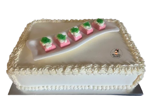 Sculpted white sushi corporate business cake in the San Francisco Bay Area
