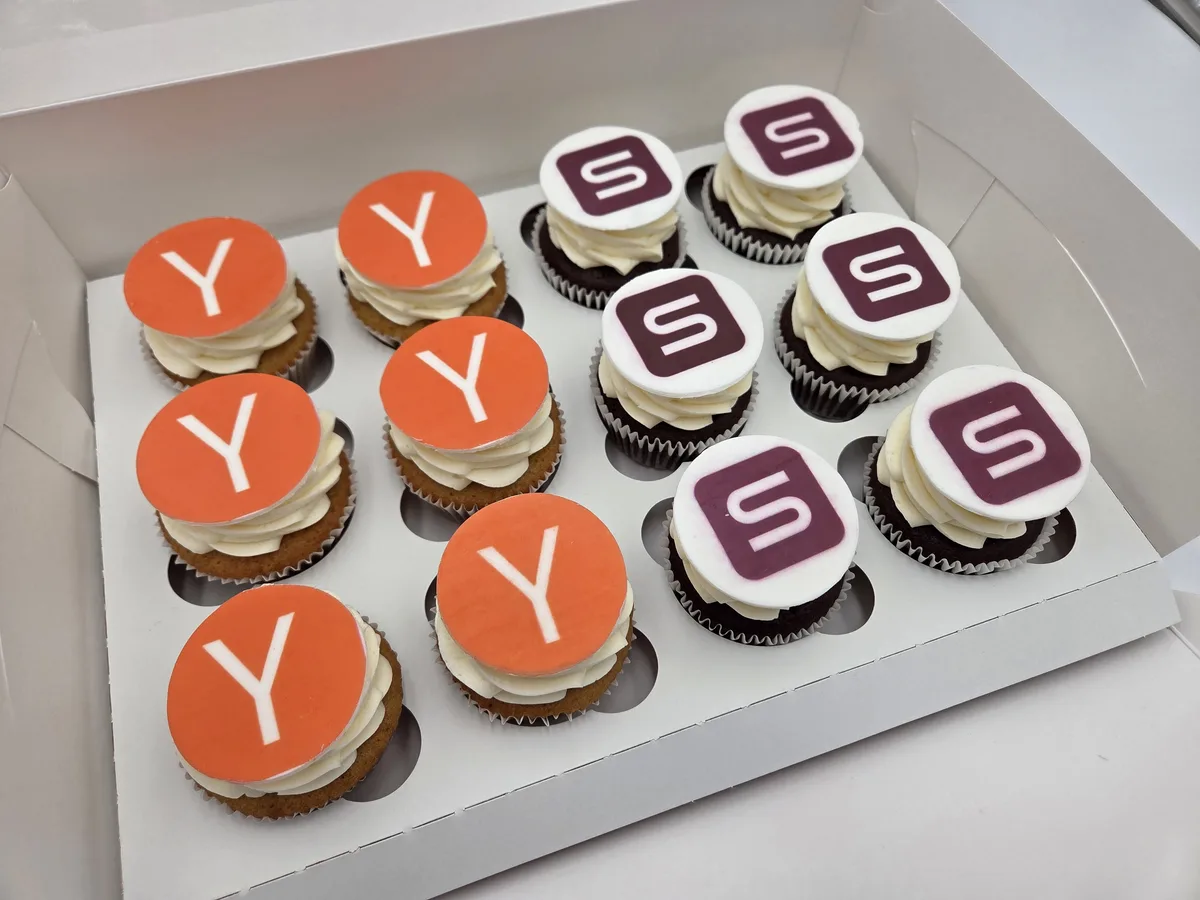 Dual brand logo corporate cupcakes Bay Area company event