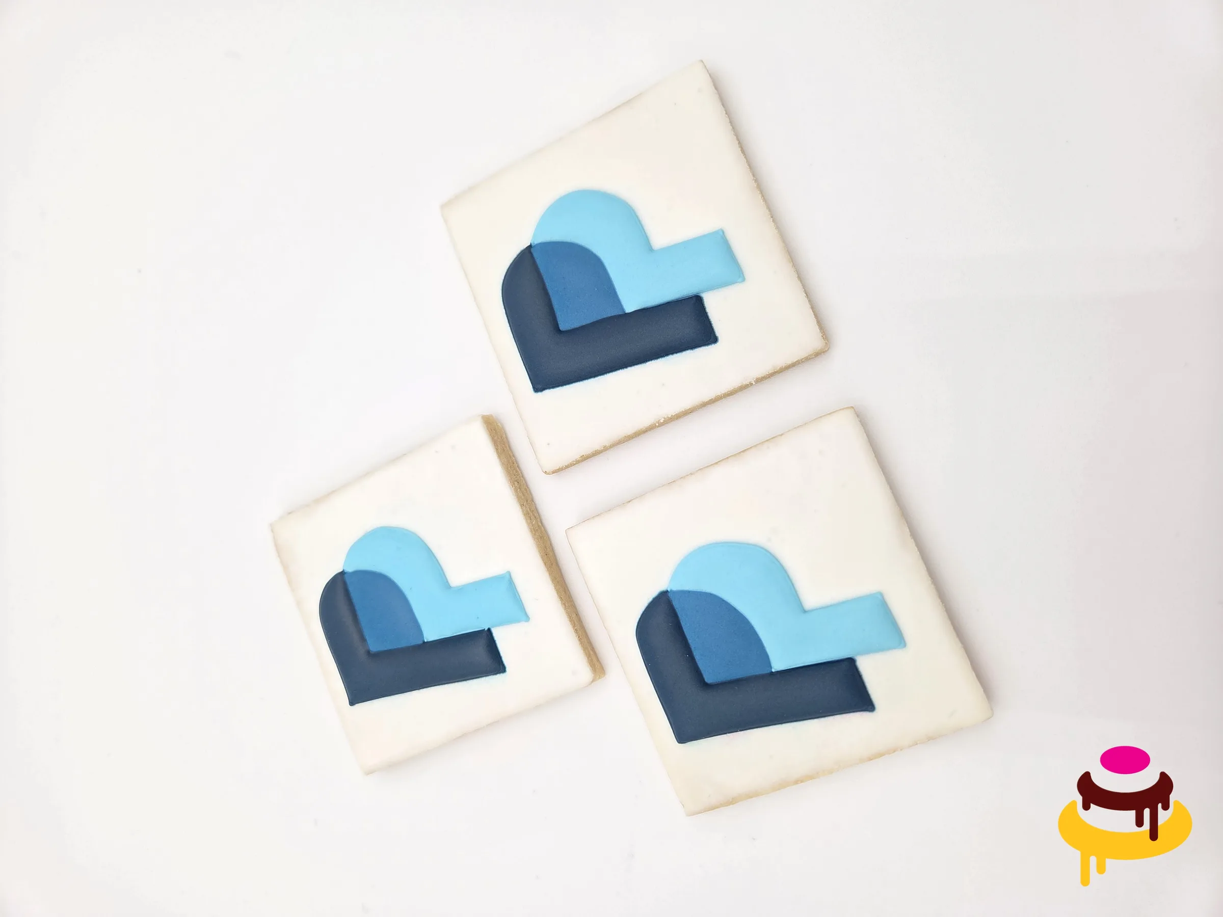 Blue arch company logo hand piped corporate cookies San Francisco