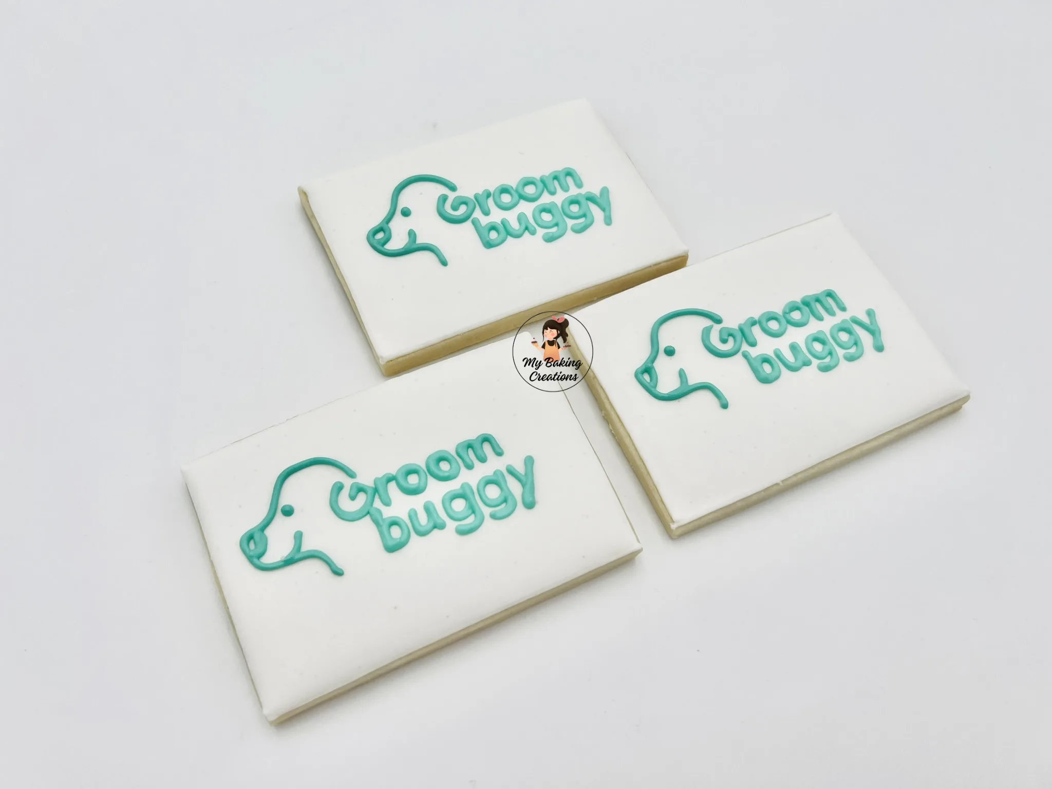 Groombuggy wordmark hand piped corporate cookies Bay Area
