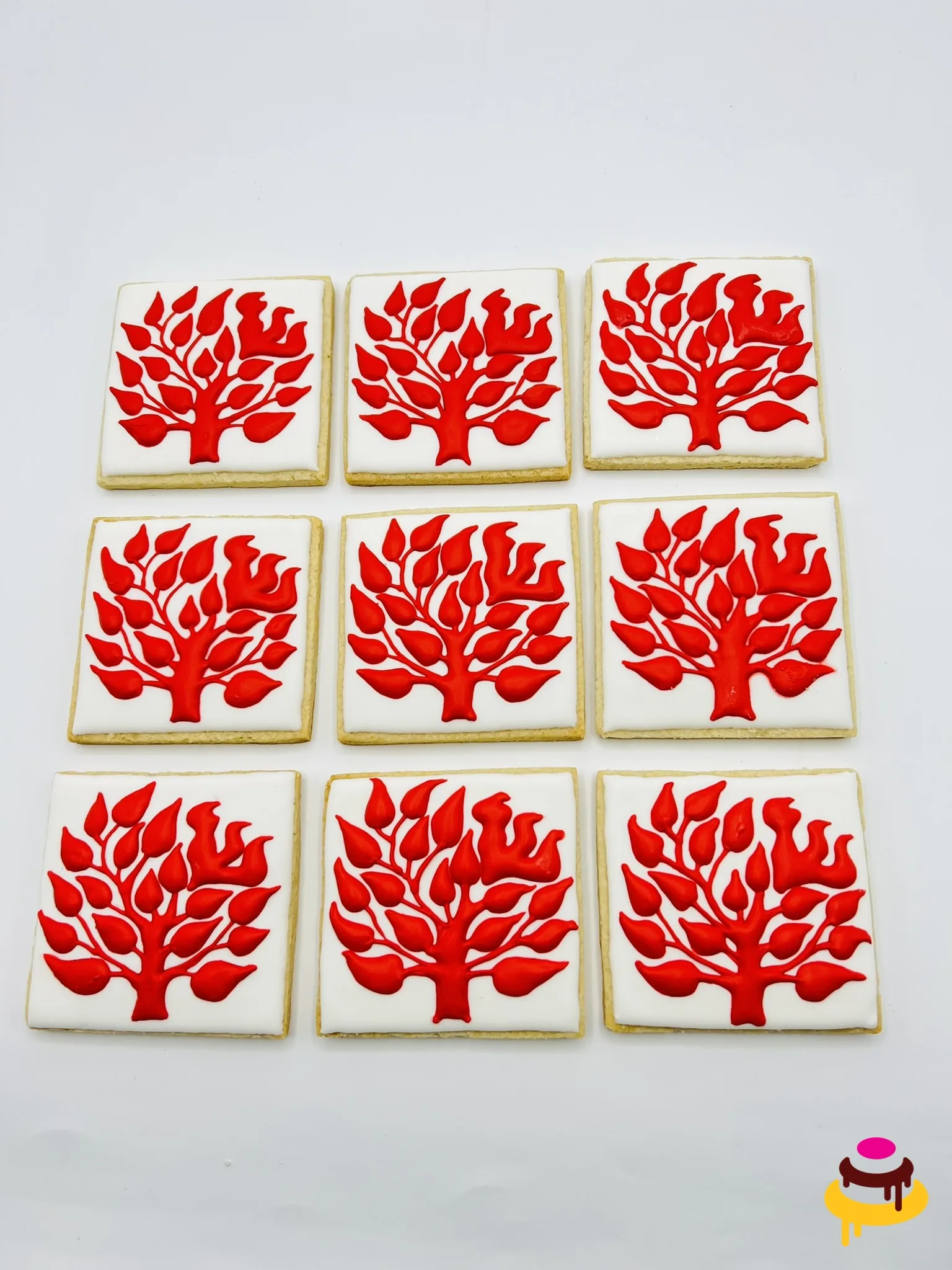 Red tree company logo hand piped corporate cookies San Francisco