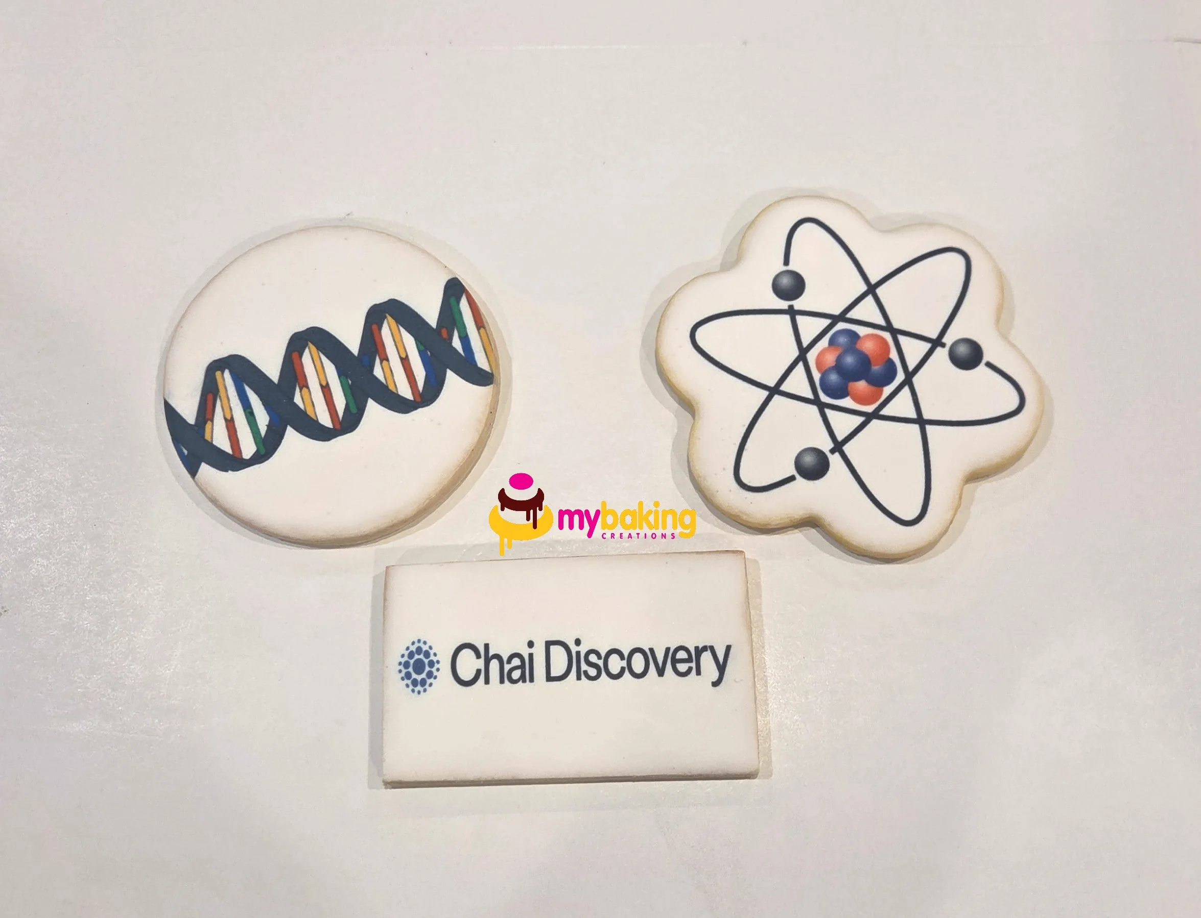 Chai Discovery printed logo and science cookies Bay Area