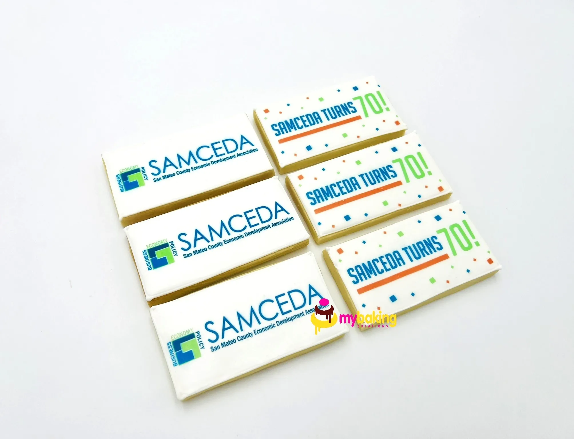 SAMCEDA turns 70 printed logo corporate cookies Bay Area
