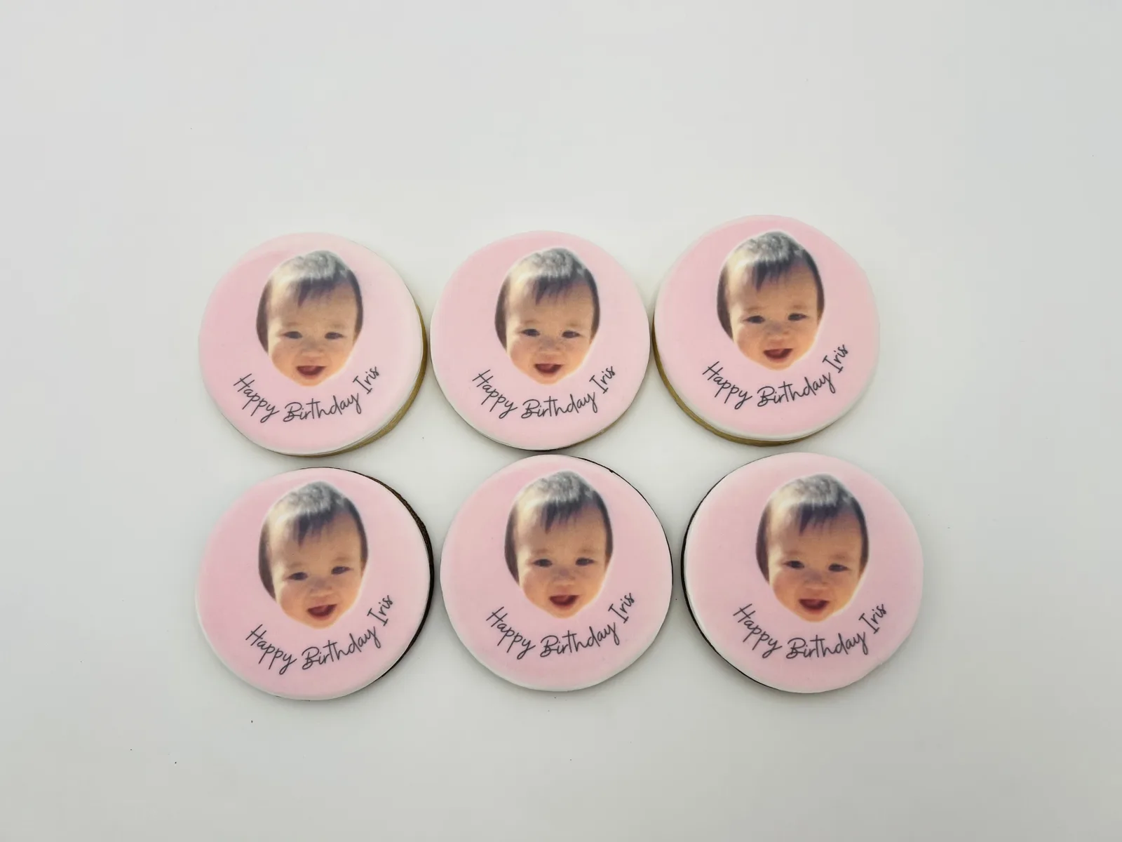 Baby photo birthday cookies