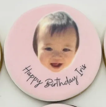Custom photo cookie for a baby's birthday